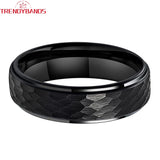 6mm 8mm Hammered Tungsten Carbide Wedding Ring Stepped Edges Fit