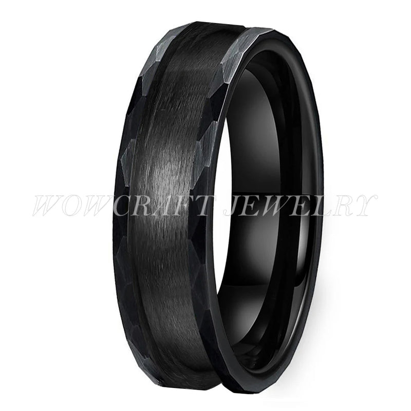 6mm 8mm Silver Hammered Tungsten Ring Blank Coves for Inlays Comfort Fit