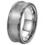 6mm 8mm Silver Hammered Tungsten Ring Blank Coves for Inlays Comfort Fit