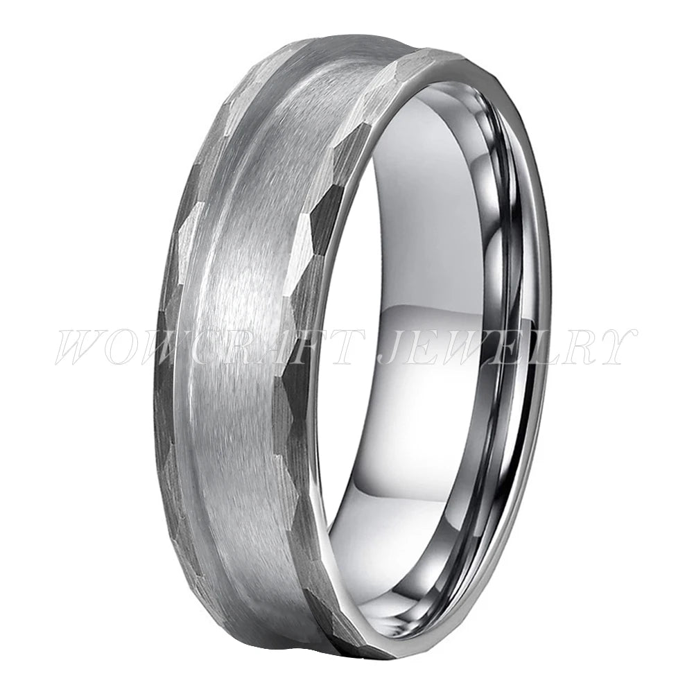 6mm 8mm Silver Hammered Tungsten Ring Blank Coves for Inlays Comfort Fit