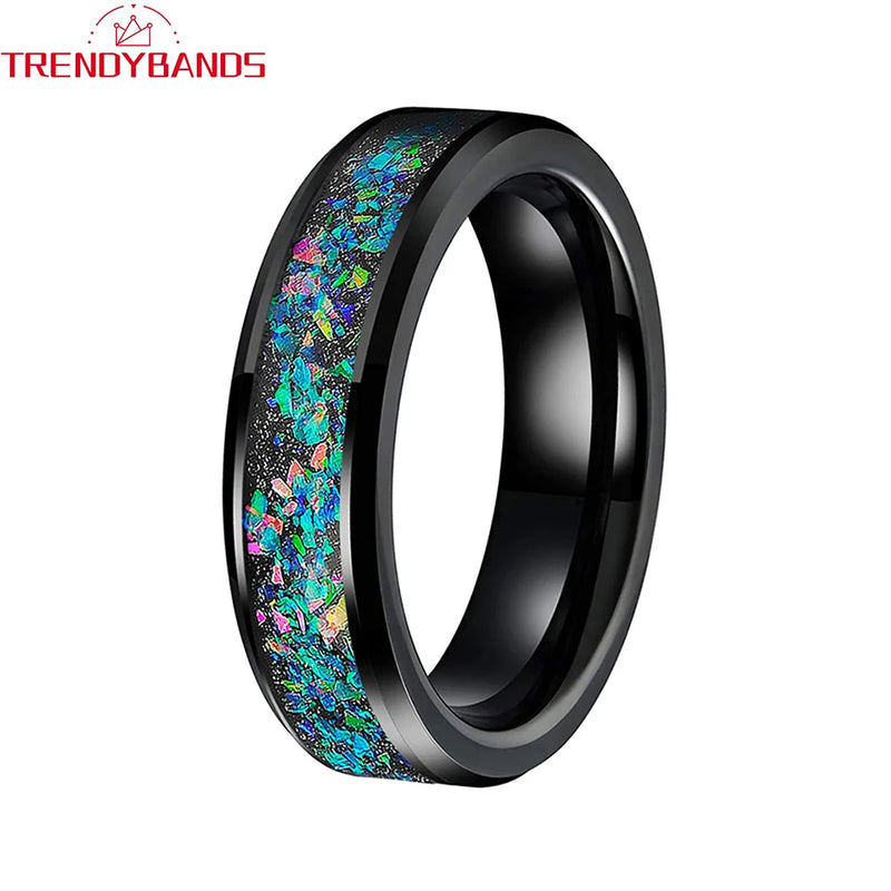 Tungsten Carbide Galaxy Opal Inlay Wedding Band