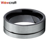 Tungsten Carbide Wedding Bands Flat Grooved Brushed Finish Men 6mm 8mm