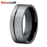 Tungsten Carbide Wedding Bands Flat Grooved Brushed Finish Men 6mm 8mm