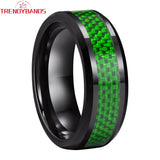 Tungsten Carbide Wedding Band 8mm Green Carbon Fiber Inlay