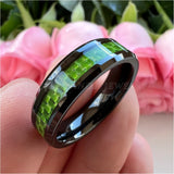 Tungsten Carbide Wedding Band 8mm Green Carbon Fiber Inlay