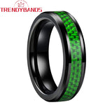 Tungsten Carbide Wedding Band 8mm Green Carbon Fiber Inlay