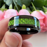Tungsten Carbide Wedding Band 8mm Green Carbon Fiber Inlay