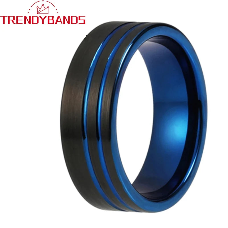 6mm 8mm Tungsten Wedding Rings Double Grooved Band