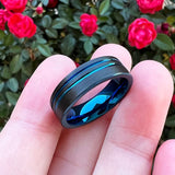 6mm 8mm Tungsten Wedding Rings Double Grooved Band