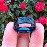6mm 8mm Tungsten Wedding Rings Double Grooved Band