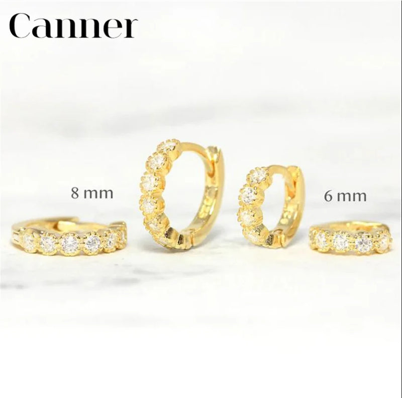 6mm/8mm Circle Zircon CZ Hoop Earrings 925 Sterling Silver