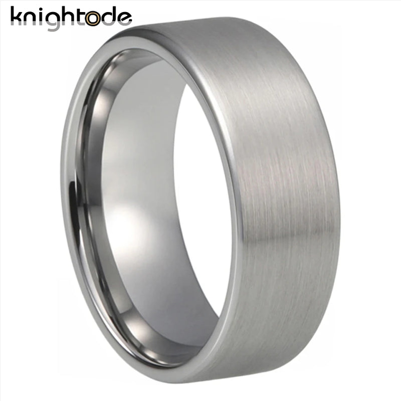 Classic Silvery Tungsten Carbide Wedding Band Flat Brushed Comfort Fit