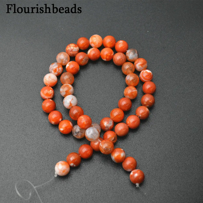 6mm 8mm Fire Agate Smooth Stone Round Loose Beads DIY Jewelry Making