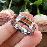 Koa Wood Inlay Tungsten Ring Wedding Band Beveled Edges Comfort Fit