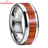 Koa Wood Inlay Tungsten Ring Wedding Band Beveled Edges Comfort Fit