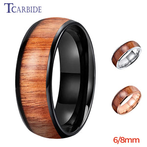6mm 8mm Koa Wood Inlay Ring Tungsten Wedding Band Polished