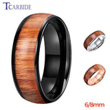 6mm 8mm Koa Wood Inlay Ring Tungsten Wedding Band Polished