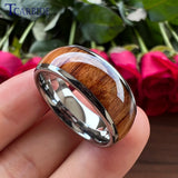 6mm 8mm Koa Wood Inlay Ring Tungsten Wedding Band Polished