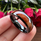 6mm 8mm Koa Wood Inlay Ring Tungsten Wedding Band Polished