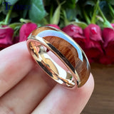 6mm 8mm Koa Wood Inlay Ring Tungsten Wedding Band Polished