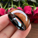 6mm 8mm Koa Wood Inlay Ring Tungsten Wedding Band Polished