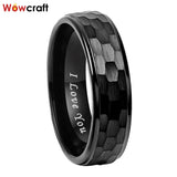 6mm 8mm Tungsten Wedding Rings Hammered Brushed Comfort Fit