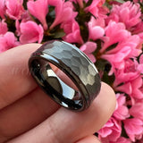 6mm 8mm Tungsten Wedding Rings Hammered Brushed Comfort Fit
