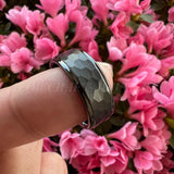 6mm 8mm Tungsten Wedding Rings Hammered Brushed Comfort Fit