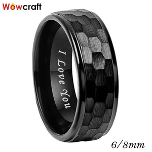 6mm 8mm Tungsten Wedding Rings Hammered Brushed Comfort Fit
