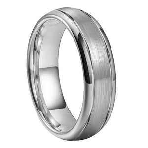 6mm 8mm Tungsten Carbide Ring Two Grooved Center Brushed Domed Band