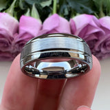 6mm 8mm Tungsten Carbide Ring Two Grooved Center Brushed Domed Band
