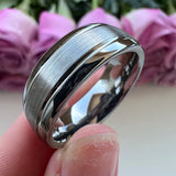 6mm 8mm Tungsten Carbide Ring Two Grooved Center Brushed Domed Band