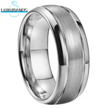 6mm 8mm Tungsten Carbide Ring Two Grooved Center Brushed Domed Band