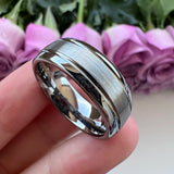 6mm 8mm Tungsten Carbide Ring Two Grooved Center Brushed Domed Band