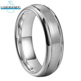 6mm 8mm Tungsten Carbide Ring Two Grooved Center Brushed Domed Band
