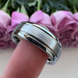 6mm 8mm Tungsten Carbide Ring Two Grooved Center Brushed Domed Band