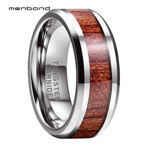 6mm 8mm Tungsten Rings Wood Wedding Band Rosewood Inlay Bevel Edges