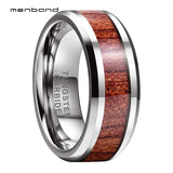 6mm 8mm Tungsten Rings Wood Wedding Band Rosewood Inlay Bevel Edges