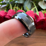 6mm 8mm Tungsten Wedding Band Ring Beveled Polished Brushed Comfort Fit
