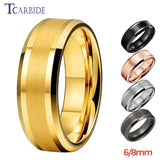 6mm 8mm Tungsten Wedding Band Ring Beveled Polished Brushed Comfort Fit