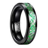 6mm 8mm Tungsten Ring Green Opal Inlay Dragon Beveled Edge