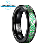 6mm 8mm Tungsten Ring Green Opal Inlay Dragon Beveled Edge