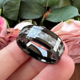6mm 8mm Tungsten Carbide Wedding Band Gray Carbon-Fiber Inlay Comfort Fit