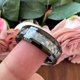 6mm 8mm Tungsten Carbide Wedding Band Gray Carbon-Fiber Inlay Comfort Fit