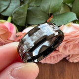 6mm 8mm Tungsten Carbide Wedding Band Gray Carbon-Fiber Inlay Comfort Fit