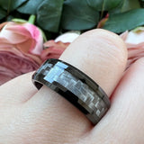 6mm 8mm Tungsten Carbide Wedding Band Gray Carbon-Fiber Inlay Comfort Fit