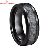 6mm 8mm Tungsten Carbide Wedding Band Gray Carbon-Fiber Inlay Comfort Fit