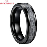 6mm 8mm Tungsten Carbide Wedding Band Gray Carbon-Fiber Inlay Comfort Fit