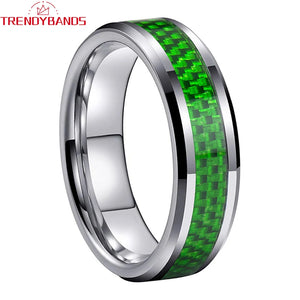 6mm 8mm Tungsten Carbide Rings Wedding Band Green Carbon Fiber Inlay