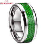 6mm 8mm Tungsten Carbide Rings Wedding Band Green Carbon Fiber Inlay